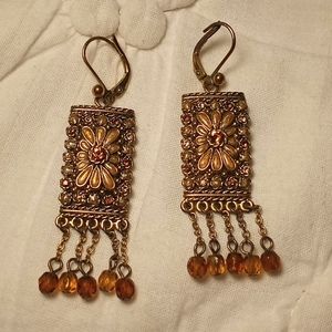 Joan Rivers Signed Sun Flower Gold Tone Autumn Fall Dangling Earrings